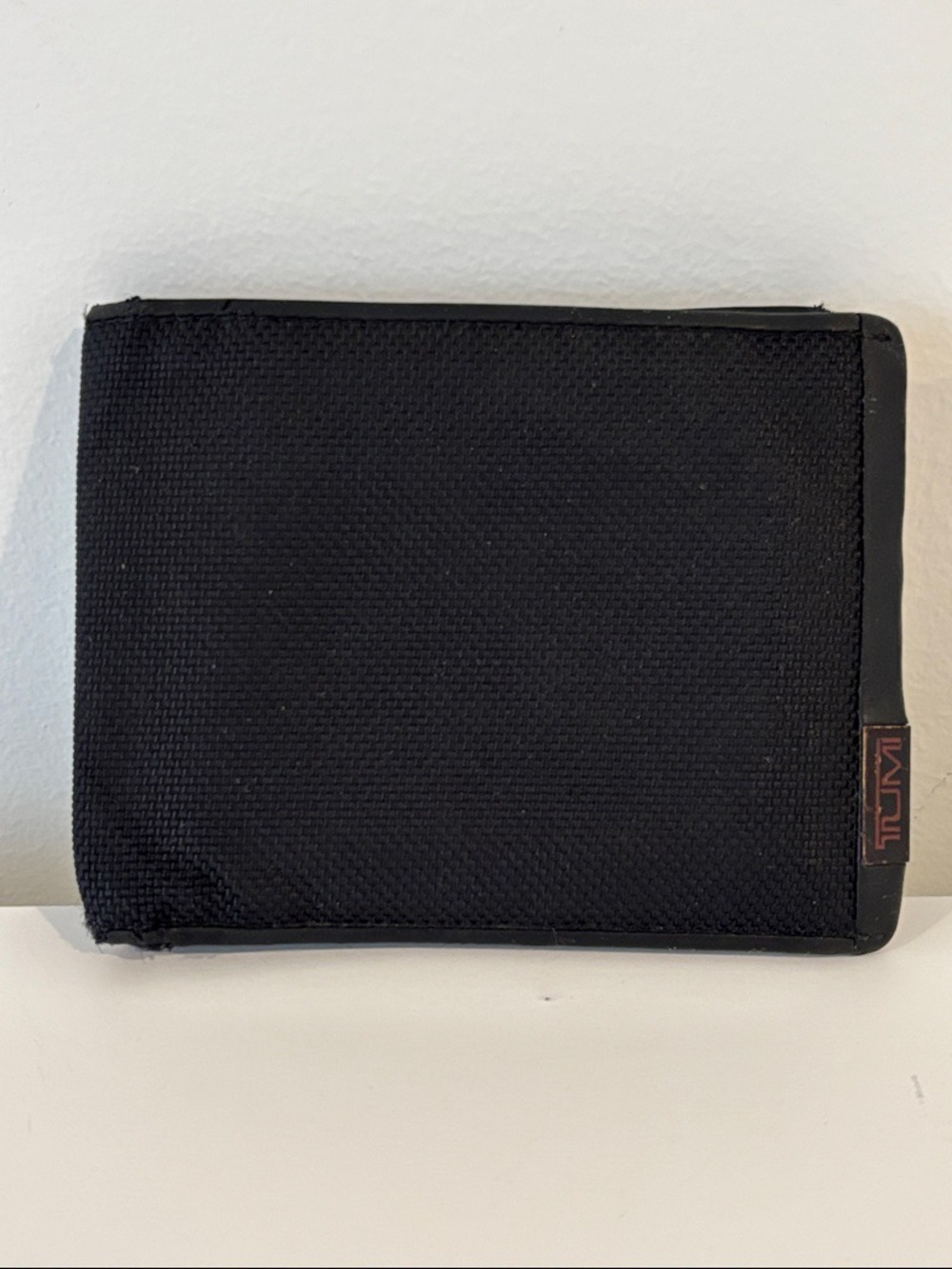 TUMI bifold wallet double billfold with coin pocket mesh & leather black